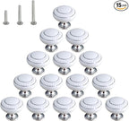 HUAMULAN 15 Pack Ceramic Knob Simple Dresser Kitchen Round Cabinet Pulls,Zinc Alloy Base Cupboard Wardrobe Drawer Door Handles,3 Size Screws