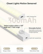 Under Cabinet Lighting 8 Inches Rechargeable Motion Sensor Light Indoor, 3 Color Dimmable Closet Light Battery Operated, USB Stick on LED Magnetic Under Counter Lights for Kitchen Stair, 6 Packs