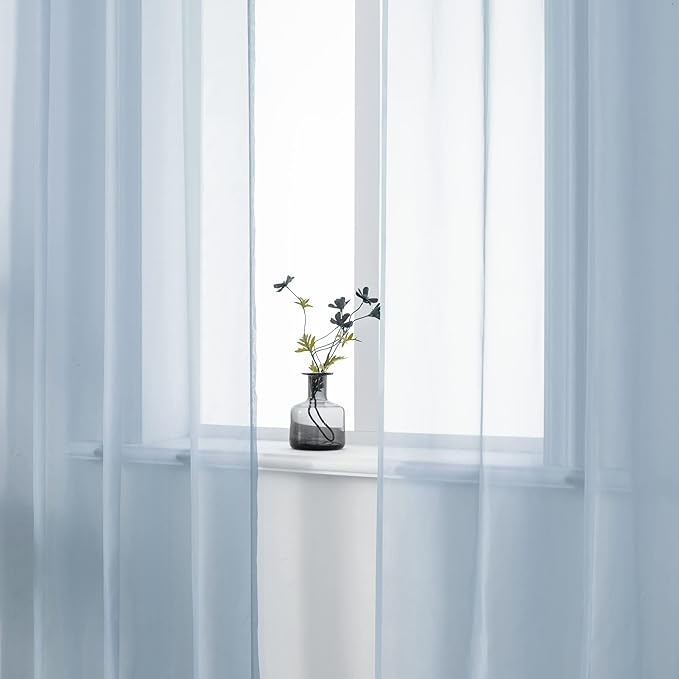 DUALIFE Dusty Blue Curtains 120 Inches Extra Length for Living Room Decor 2 Panels Set Grommet Look Semi Transparent Sheer Curtains for Bedroom 120 Inch Long 10FT Stone Blue
