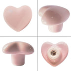 Ceramic Drawer Knobs Heart Shape Cabinet Dresser Pulls Handles with 3 Sized Screws, Kitchen Furniture Knobs for Closet Cupboard Wardrobe (10 Pack, Pink)