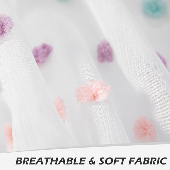 MYSKY HOME 45 Inches Kitchen Curtains Small Window Curtains for Bathroom Cafe Bedroom Rainbow Pom Pom Sheer Curtains for Nursery Room Rod Pocket 2 Pieces Drapes 38 x 45 inch Length