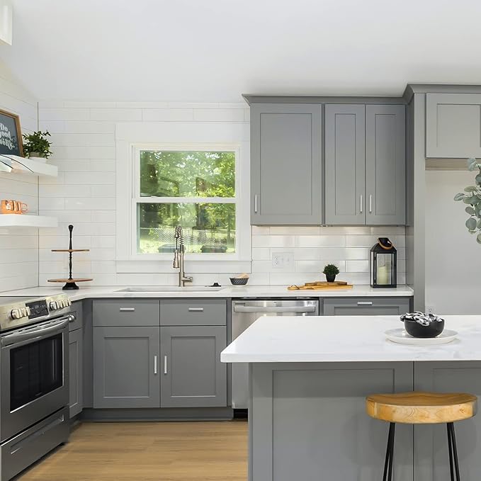 Ravinte 15 Pack Brushed Nickel Kitchen Cabinet Handles 3-3/4 Inch Cabinet Pulls Square Kitchen Hardware for Cabinet Drawer Pulls Drawer Handles Come with Screwdriver
