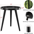 Apicizon Black Round Side Table, Tray Nightstand Sofa Coffee End Table for Living Room, Bedroom, Small Spaces, Easy Assembly Bedside Table, 15 x 18 Inches, Black