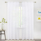 MYSKY HOME White Curtains for Living Room 90 Inch Length Long Pom Pom Curtains for Bedroom Sheer Curtain for Nursery Windows Rod Pocket Privacy Drapes Dining Room 52" x 90" 2 Panels