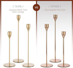 Gold Taper Candle Holders: Tall Candlestick Holder for Table Centerpiece Set of 3 Metal Candles Stick Holders Stand Wedding Decor