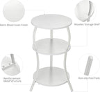 Vintage Small Round Side Table, 3-Tier Slim Waist Circular End Table with Storage Shelf, Compact Tea Sofa Table, Round Corner Coffee Table Nightstand for Living Room Bedroom Small Spaces,White
