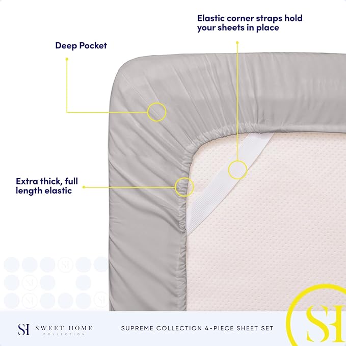 Full Size Sheet Sets - Breathable Luxury Sheets with Full Elastic & Secure Corner Straps Built In - 1800 Supreme Collection Extra Soft Deep Pocket Bedding, Sheet Set, EXTRA DEEP pocket - Full, Silver