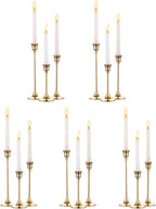 5 Sets(15 Pcs) Brass Gold Metal Taper Candle Holders Candlestick Holders, Vintage Modern Decorative Centerpiece Candlestick Holders for Table Mantel Wedding Housewarming Gift