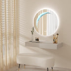 28'' Round Bathroom Mirror with Light, Frameless Circle Mirror with Backlit & Half Moonlight, Anti-Fog, Tempered Glass, Dimming LED Vanity Mirrors for Oversink, Bedroom, Wall Decor, Entryway