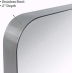 TEHOME 24x36 inch Brushed Nickel Silver Metal Framed Bathroom Mirror for Wall in Stainless Steel Silver Rounded Rectangular Bathroom Vanity Mirrors Wall Mounted…