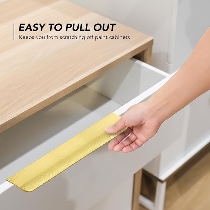 Ravinte Hardware 20 Pack Gold Cabinet Handles, 7.8 Inch (200mm) Finger Edge Pulls, 6-1/4 Inch Hole Center, Finger Pulls for Cabinets