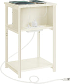 VASAGLE Side Table with Charging Station, 3-Tier End Table with USB Ports and Outlets, Nightstand for Living Room, Bedroom, 11.8 x 13.4 x 22.8 Inches, Plug-in Series, Cream White