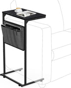 Vantic C Shaped End Table, Small Side Table for Couch and Recliner, Slide Under Sofa Tray Desk with Storage Bag for Living Room and Bedroom, Black