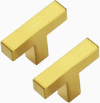 25 Pack Brushed Brass Cabinet Knobs - Kitchen Cabinet Knobs Gold Cabinet Pulls for Kitchen Cabinet Drawer Stainless Steel Dresser Knobs for Cabinet Hardware 2in Length Single Hole Square
