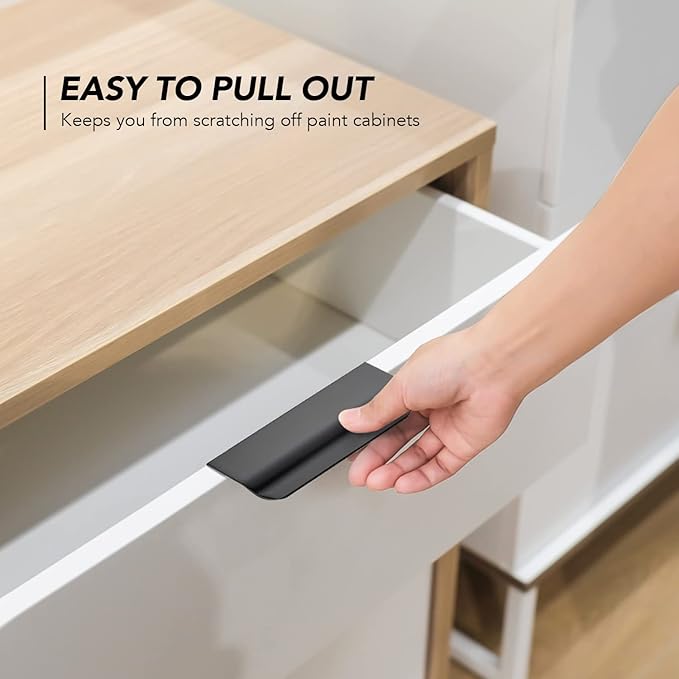 Ravinte Hardware 20 Pack Black Cabinet Handles, 4 Inch (102mm) Finger Edge Pulls, 3 Inch Hole Center, Finger Pulls for Cabinets