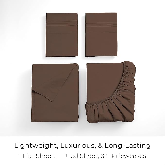 Mellanni Queen Sheets Set - 4 PC Iconic Collection Bedding - Hotel Luxury, Extra Soft, Cooling Bed Sheets - Wrinkle, Fade, Stain Resistant (Queen, Brown)