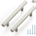 JOY DECOR 10 Pack 3-3/4 Inch Brushed Nickel Square Cabinet Handles Stainless Steel Cabinet Hardware Pulls for Kitchen and Drawers with 6 Inch Overall Length