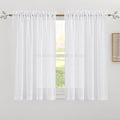 RYB HOME White Linen Curtains for Living Room Bathroom Kitchen, Rod Pocket Semi Translucent Breathable Home Decor Short Small Window Drapes, W 34 x L 45 inches, White, 2 Panels