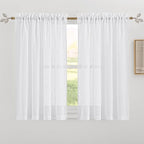 RYB HOME White Sheer Curtains for Kitchen, Light Filtering Textured Short Durability Drapes for Small Window, Curtain Tiers for Bathroom, W 42 x L 45 inches, 2 Panels Set