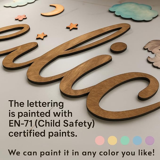 Custom Nursery Name Sign with Themed Decor Kit | Personalized Wooden Wall Art for Baby, Kids Room | Space, Jungle, Circus, Under the Sea, Woodland, Rainbow (10", Space)