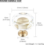 2-Pack 1-1/4-Inch White Cabinet Glass Crystal Patterned knob Brass Drawer Dresser Pulls, Gold Hardware Kitchen Closet knobs for Bifold Doors