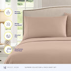 RV Queen Bed Sheets - Breathable Luxury Sheets with Full Elastic & Secure Corner Straps Built In - 1800 Supreme Collection Extra Soft Deep Pocket Bedding Set, Sheet Set, RV Short Queen, Taupe