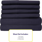 Cal King Size Bed Sheets - 6 Piece 1500 Supreme Collection Fine Brushed Microfiber Deep Pocket California King Sheet Set Bedding - 2 Extra Pillow Cases, Great Value, California King, Navy