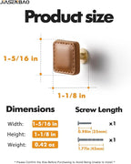 2 Pack Brown Leather Drawer Pulls Square Leather Handles Cabinet knobs for Kitchen Bathroom Cabinets Dressers Furniture Handles