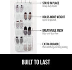 GORILLA GRIP Over the Door Shoe Organizer, 2 Pack, 24 Breathable Mesh Pockets, Space Saving Hanging Storage Holder, Closet Rack Hanger Holds Up to 40 lbs, Hangs on Closets, Shoes, Accessories, White