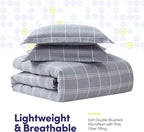 7 Piece Comforter Set Bag Solid Color All Season Soft Down Alternative Blanket & Luxurious Microfiber Bed Sheets, Queen, Gray Plaid