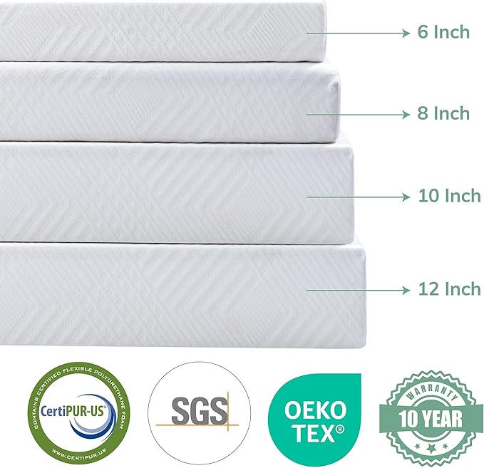 EGO 8 Inch Twin Memory Foam Mattress - Green Tea & Cooling Gel, Medium Firm, CertiPUR-US Certified, for Kids & Bunk Beds, 38"x75", White