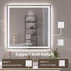 40"X28" LED Bathroom Mirror with Front Lights and Backlit, Anti-Fog, Dimmable, Shatter-Proof Tempered Glass, Lighted Bathroom Vanity Mirror for Wall with 3 Colors, Memory Function