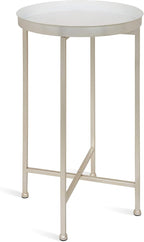 Kate and Laurel Celia Round Metal Foldable Tray Accent Table, White with Silver Base