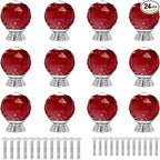 12 Pcs 30mm Round Shape Crystal Glass Cabinet Knobs with Screws Drawer Knob Pull Handle Used for Kitchen, Dresser, Door, Cupboard(Red)