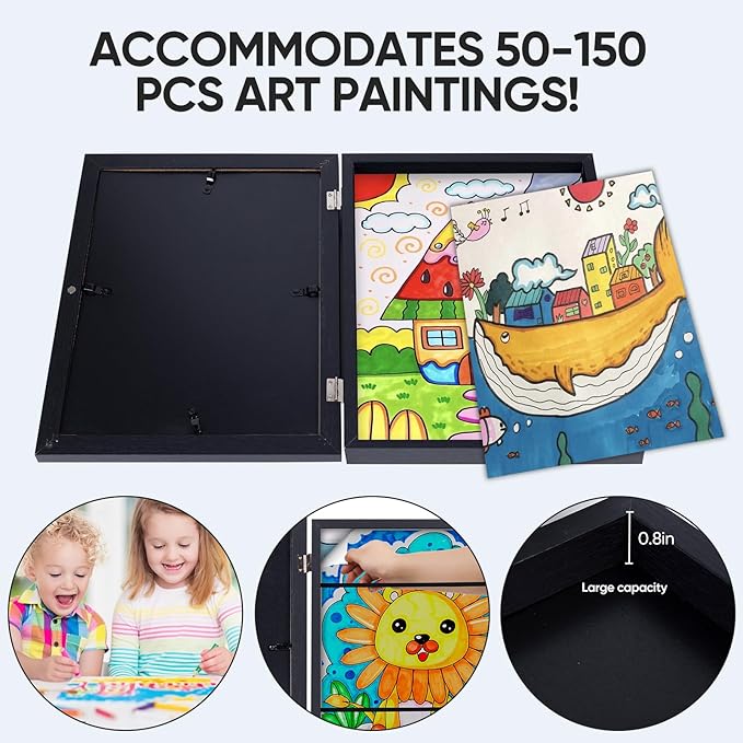 [4-Pack]Kids Artwork Frames Changeable - Kids Art Frame,Kids Art Frames Front Opening Holds 150,Children Art Projects Kids Art Frames,10x12.5 Picture Frame for Display Kid Art Work,With Storage(Black)