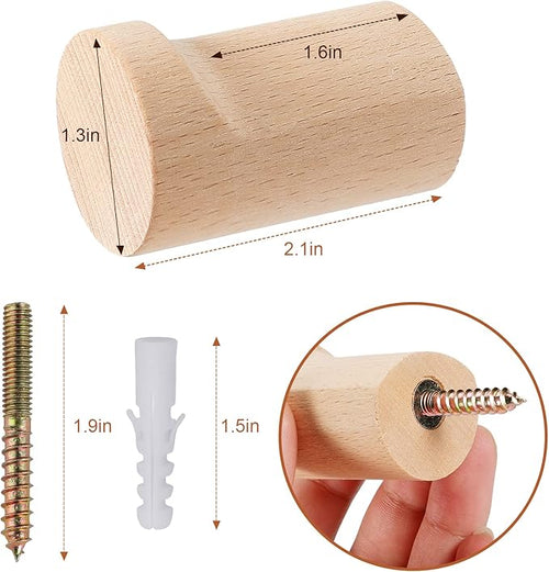 12 Pack Wood Wall Hooks, Natural Wooden Coat Hooks Wall Mounted, Handmade Rustic Hat Hooks Heavy Duty Entryway Wall Hangers for Hanging Towels, Clothes, Bags