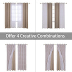 BONZER Mix and Match Curtains - 2 Pieces Branch Print Sheer Curtains and 2 Pieces Blackout Curtains for Bedroom Living Room Grommet Window Drapes, 54x95 Inch/Panel, Taupe, Set of 4 Panels