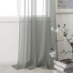 HUTO Sage Grey Sheer Window Curtains 52 by 63 Inch Length Rod Pocket Window Sheer Panels Drapes 2 Panels Curtains for Bedroom Living Room Nursery