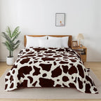 Richave Fleece Cow Print Blanket for All Season - Premium Lightweight Anti-Static Brown and Ivory Queen/Full Size Blankets, Bedroom Decor 90" x 90"(Brown Cow)