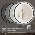 S'bagno 32'' Round Black LED Mirror for Bathroom with Frontlit & Backlit, LED Vanity Mirror with Metal Frame, Anti-Fog, Stepless Dimmable, 3 Color Temperature