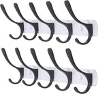 SKOLOO Modern Metal Wall Coat Rack with 5 Hooks, Pack of 2, Sturdy Wall Hook Rack Rail for Hanging Coat, Jacket, Clothes, Hat, Black on White