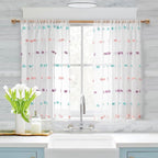 MYSKY HOME 54 Inch Rainbow Pom Pom Curtains - Short Boho Sheer Curtains for Bathroom, Nursery, Girls Bedroom - Rod Pocket - 2 Pieces - 52 x 54 Inch Length