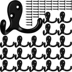 Coat Hooks Hardware,20 Pcs Wall Hooks Heavy Duty Hooks for Hanging Coats Double No Rust Hook Wall Mounted for Key, Towel, Bags, Cup, Hat (20pcs Black)