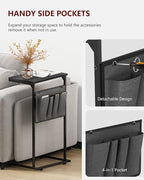 Vantic C Shaped End Table, Small Side Table for Couch and Recliner, Slide Under Sofa Tray Desk with Storage Bag for Living Room and Bedroom, Deep Grey