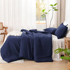 Litanika Comforters Navy Blue Oversized King Size, 3 Pieces Lightweight Solid Bedding Set & Collections, All Season Fluffy Bed Set (120x98In Comforter & 2 Pillowcases)