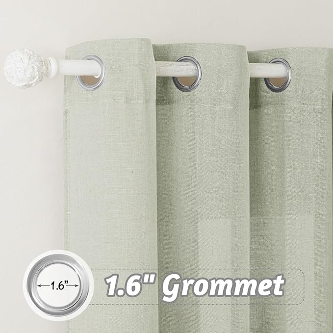 RYB HOME Sage Green Semi Sheer Curtains 84 inches Long, Grommet Easy Sliding Light Filtering Half Privacy Window Curtains & Drapes for Bedroom Living Room Farmhouse, W 52 x L 84 inches, 2 Pcs