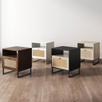 Nathan James Mina Rattan Wood End Side Accent Table Nightstand with Storage, Set of 2, Black Oak/Black
