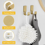 BESy Brass Clothes Hook Single Towel Hook for Bathroom Kitchen Garage Square Style Robe Hooks Coat and Hat Hook, Self Adhesive with Glue or Wall Mounted with Screws, Two Packs, Brushed Gold