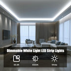 MYPLUS 65.6FT White Strip Lights, Dimmable LED Tape Light 6500K Bright Daylight White, Flexible Under Cabinet Lights with 1200 LEDs and UL Listed Safety Power Supply for Room,Kitchen and décor