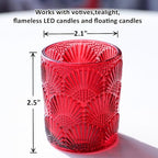 Woho Red Votive Candle Holders Set of 12 for Boho Wedding Table, Ginkgo Leaves Design Tealight Candle Holder Vintage for Christmas Decorations, Glass Tea Lights Candle Holder for Valentines Day Decor